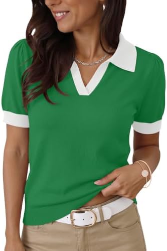 Womens Sweater Short Sleeve Polo Shirt Business Casual Outfits Cute Tops