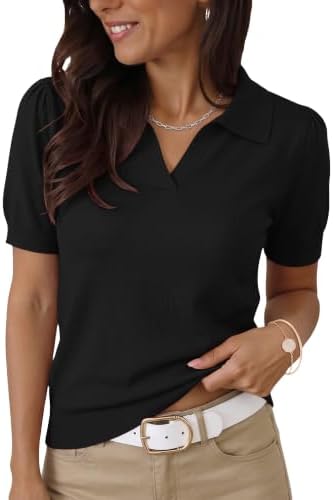 Polo Shirts for Women V Neck Short Sleeve Sweater Fall Outfits Work