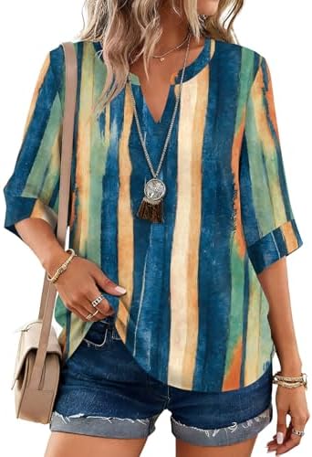Tops for Women Trendy 3/4 Sleeve Cute Dressy Plus Size Spring Blouses
