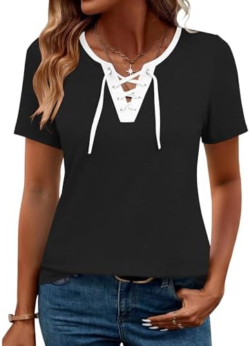 Blouses for Women Dressy Casual Short Sleeve Tops for Women V Neck T
