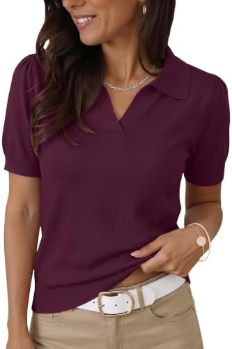 Top for Women Trendy Short Sleeve Sweater Lightweight Business Casual