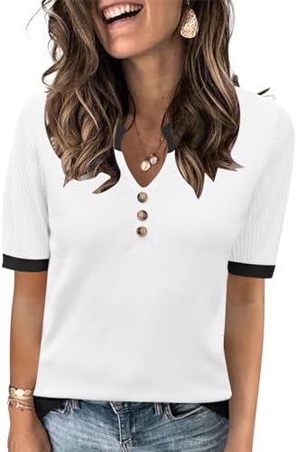 Short Sleeve Sweater for Women Summer Trendy Tops V Neck Cute Clothes