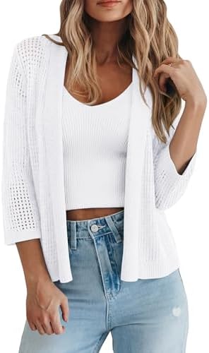 Women's Shrug Sweaters 3/4 Length Sleeve Openwork Knit Cardigans Shrug