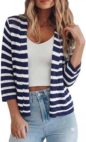 Women's 3/4 Length Sleeve Shrug Sweaters Openwork Knit Cardigans for Dress