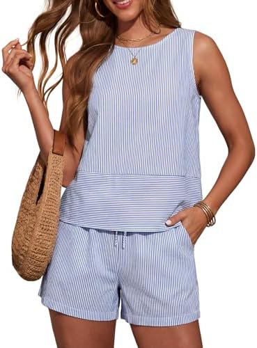 Two Piece Sets for Women Spring Crew Neck Lounge Short Sets Cap Sleeve