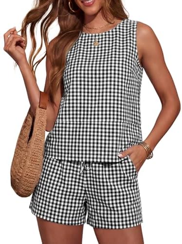 Two Piece Shorts Sets for Women Vacation Trendy Lounge Sets Crew Neck