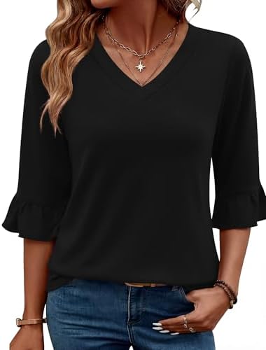 3/4 Sleeve Tops for Women Cute Dressy Spring Blouses 2026 Summer Trendy