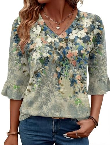 Women's Tops Business Casual 3/4 Length Sleeve Trendy Tshirts Shirts