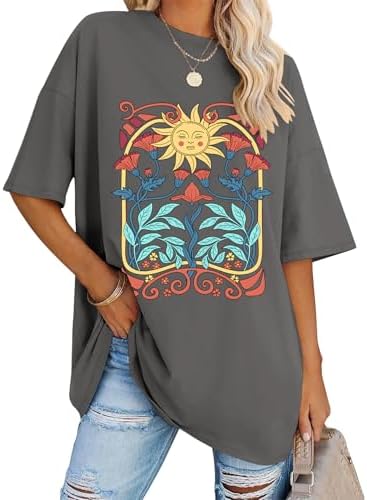 Womens Oversized Graphic T Shirts Loose Fit Cotton Crewneck Short Sleeve
