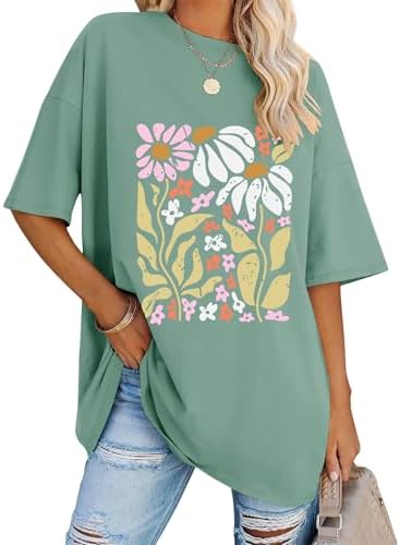Womens Oversized Graphic T Shirts Loose Fit Cotton Crewneck Short Sleeve