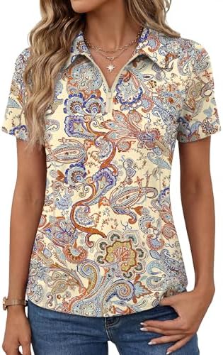 Women Quick Dry Polo Shirts UPF 50+ Golf Shirt V Neck Short Sleeve Shirt