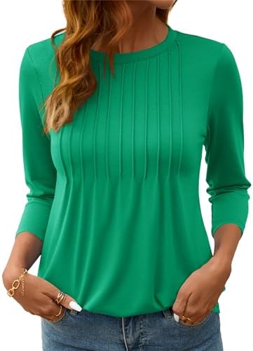 Women's 3/4 Length Sleeve Tops Crew Neck Dressy Casual Blouses Summer