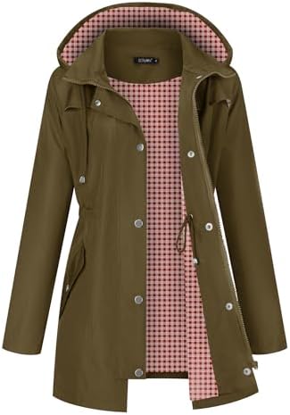 Women Rain Jacket Waterproof Hooded Jackets Women Printed Lined Trench