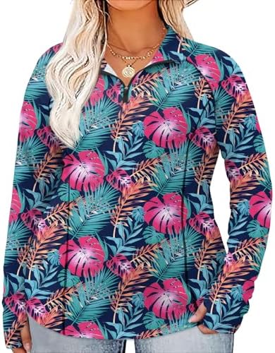Women Plus Size Long Sleeve Shirts UPF 50+ Sun Protection Quick Dry