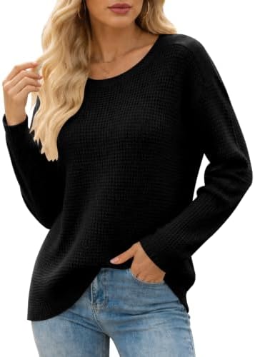 Long Sleeve Shirts for Women Oversized Pullover Sweaters Crewneck Waffle