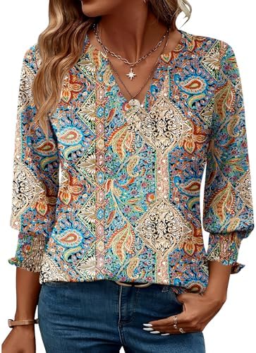 Boho Tops for Women 3/4 Sleeve Women Tops Blouses for Women Dressy Casual