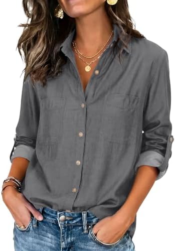 Button Down Shirts for Women Long Sleeve Tops Dressy Casual Blouses