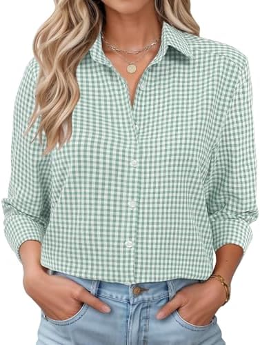 Cotton Blouses for Women Casual Button Down Shirts Long Sleeve Tops Loose