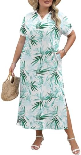 Floral Dress for Women Spring Maxi Short Sleeve Vacation Dresses for