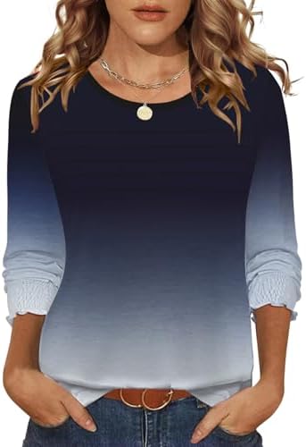 Long Sleeve Shirts Womens Crew Neck Pleated Tunic Tops for Leggings
