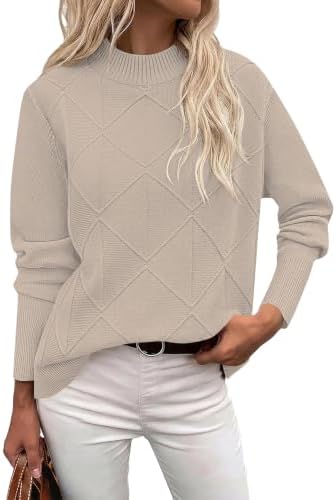 Mock Neck Sweaters for Women Fall Cable Knit Winter Outfits (Khaki, S) |