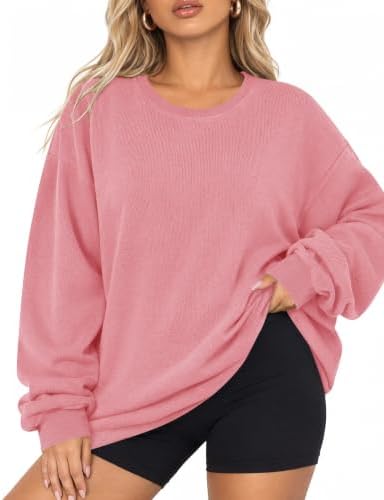 Pink Sweatshirt Womens Oversized Sweatshirts Casual Pullover Shirts |