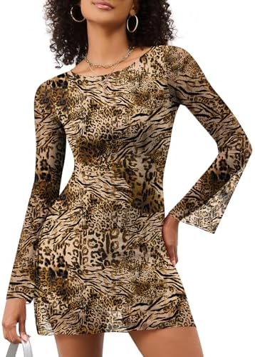 Sexy Dresses for Women Date Night Bell Long Sleeve Boat Neck Fashion