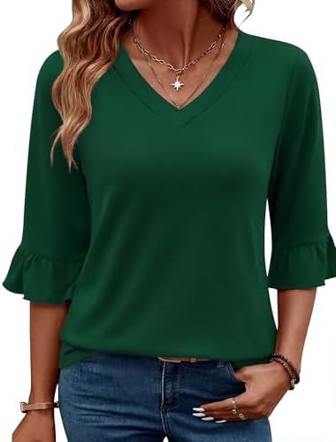 Spring Tops 3/4 Length Sleeve Shirts Business Casual Trendy Work Spring