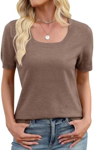 Summer Tops for Women Short Sleeves Pullover Sweaters Lightweight