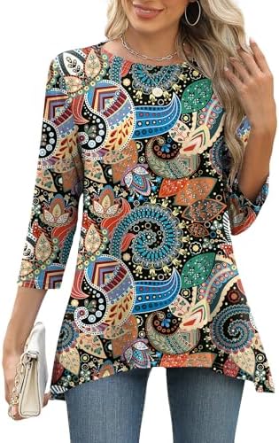 Tunic Tops 3/4 Length Sleeve Womens Tops Dressy Casual Blouses Loose Fit