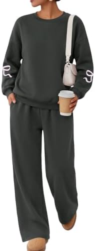 Two Piece Lounge Sets for Women Matching Sweatsuits Fall Outfits Grey Bow