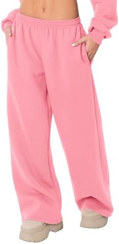 Wide Leg Sweatpants Women Fleece Sweat Pant Fall Winter ClothesPink S |