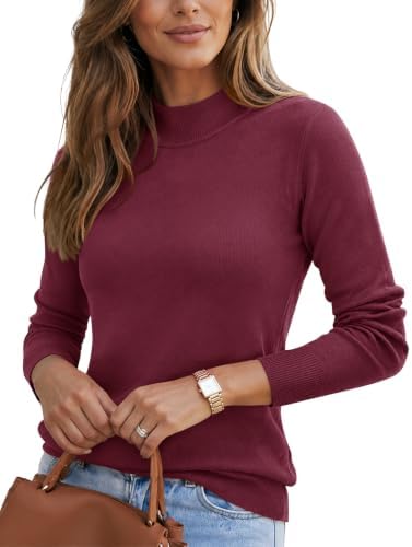 Women Mock Neck Sweater Knit Pullover Soft Casual Winter Tops