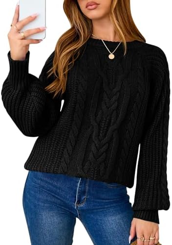 Women's Sweaters Fall Winter Oversized Chunky Cable Knit Crew Neck Long