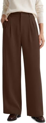Women's Wide Leg Dress Pants Tailored Work Slacks Dark Coffee