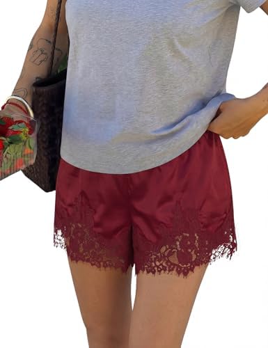 Women Satin Silk Lace Shorts Y2k Mini Shorts Coquette Bottoms | Lace Trim