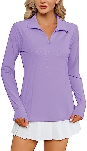 Women UPF 50+ Cool Shirts Lightweight Pullover 1/4 Zip Long Sleeve Sun