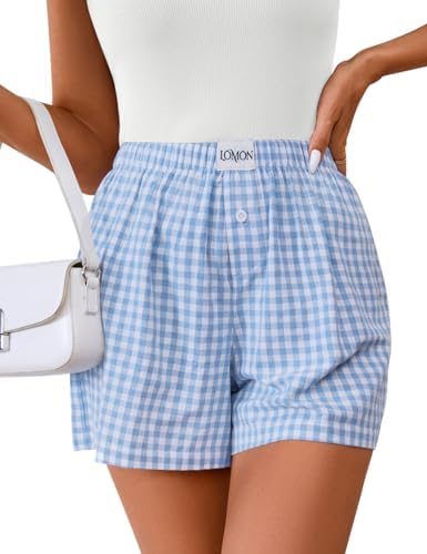 Womens Boxer Shorts Casual Summer Cotton Pajama Lounge Sleep Pj Gingham