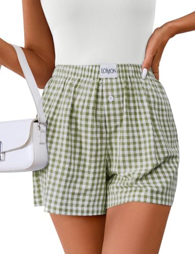 Womens Boxer Shorts Casual Summer Lounge Sleep Pj Gingham Y2K Pajamas |