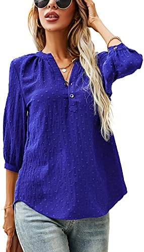 Womens Fashion 2025 3/4 Sleeve Business Casual Dress Shirts Button Up