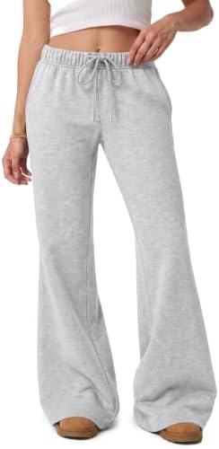 Womens Fleece Flare Sweatpants with Pockets, Light Grey