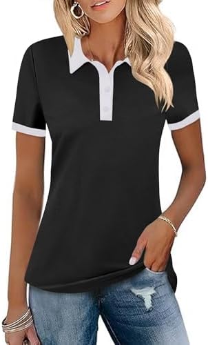 Womens Golf Polo Shirts Lightweight Short Sleeve Collared Tops Black