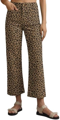 Womens High Waisted Cropped Leopard Print Jeans Casual Stretch Trendy