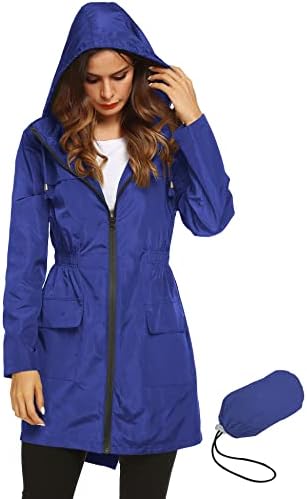 Womens Lightweight Waterproof Rain Jacket Active Outdoor Hooded Raincoat