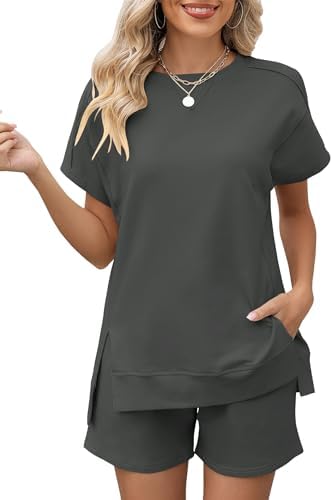 Womens Lounge Shorts Sets Short Sleeve Two Piece Comfy Loungewear