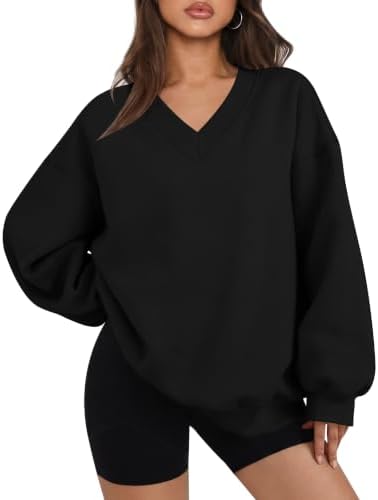 Womens Oversized Sweatshirts V Neck Pullover Long Sleeve Fall Outfits