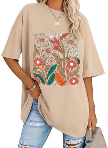 Womens Oversized Tshirt Flower Graphic Tees Music Short Sleeve Shirts