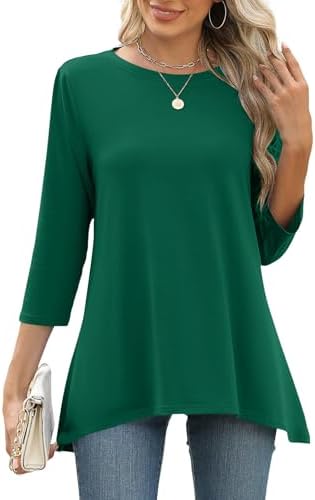 Womens Plus Size Tunic Tops 3/4 Sleeve Shirts Loose Fit Basic Ladies Tops