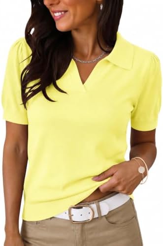 Womens Short Sleeve Sweater Polo Shirt Lightweight Cute Outfits Buisness