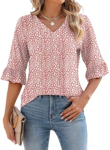 Womens Summer Tops 2024 3/4 Length Sleeve Boho T-Shirts Dressy Casual